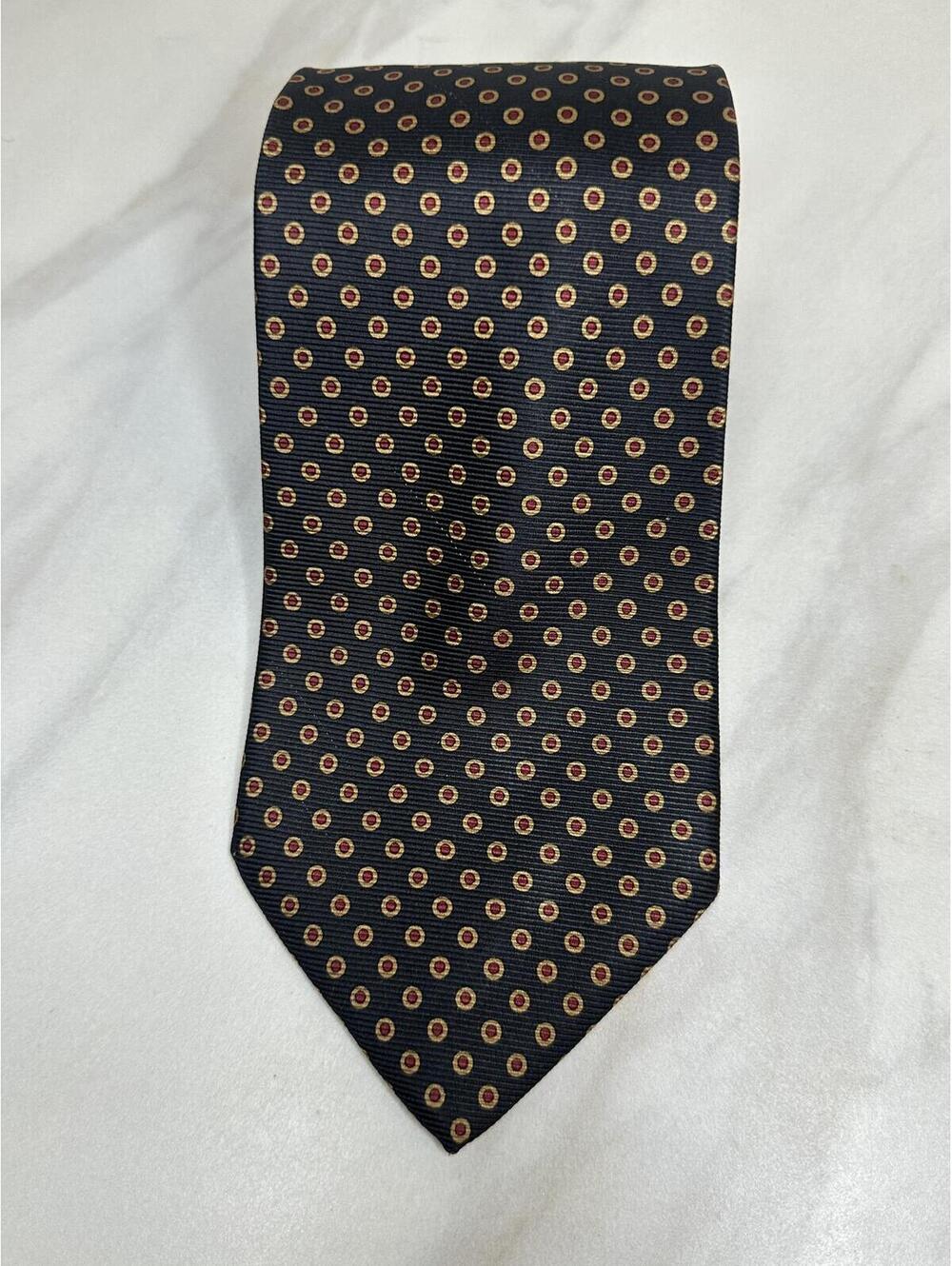 Brooks Brothers Makers Men's tie 100% Italian silk navy geometric dot classic